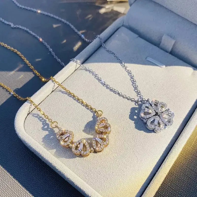 Necklaces for Girls, Heart Magnetic Necklace for Women, Cute Four Leaf Clover Necklace Dainty 18k Gold Necklace for Teen Girls Christmas JettsJewelers