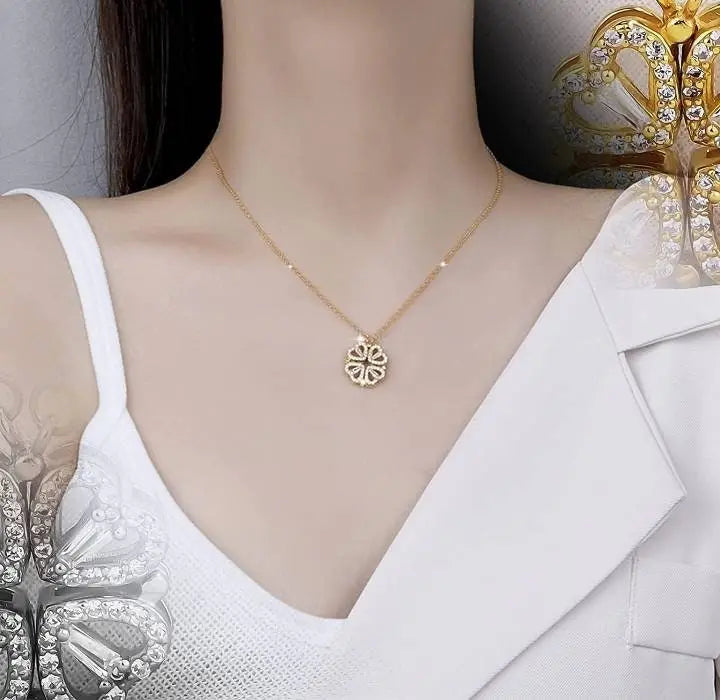Necklaces for Girls, Heart Magnetic Necklace for Women, Cute Four Leaf Clover Necklace Dainty Gold Necklace for Teen Girls Christmas - JettsJewelers