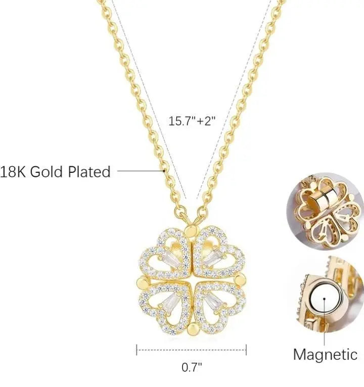 Necklaces for Girls, Heart Magnetic Necklace for Women, Cute Four Leaf Clover Necklace Dainty Gold Necklace for Teen Girls Christmas - JettsJewelers