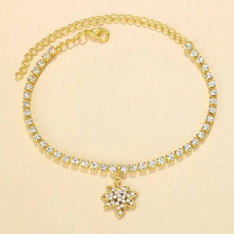 Palm Tree Rhinestones Anklet Foot Jewelry for Women Beach Barefoot Chain Bracelet On the Leg Accessories Gift - JettsJewelers