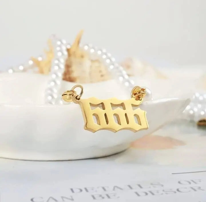 Pearl Angel Number Necklace 111 222 333 444 555 666 777 888 999 Necklace Silver Old English Gold Number Necklace Stainless Steel Numerology JettsJewelers