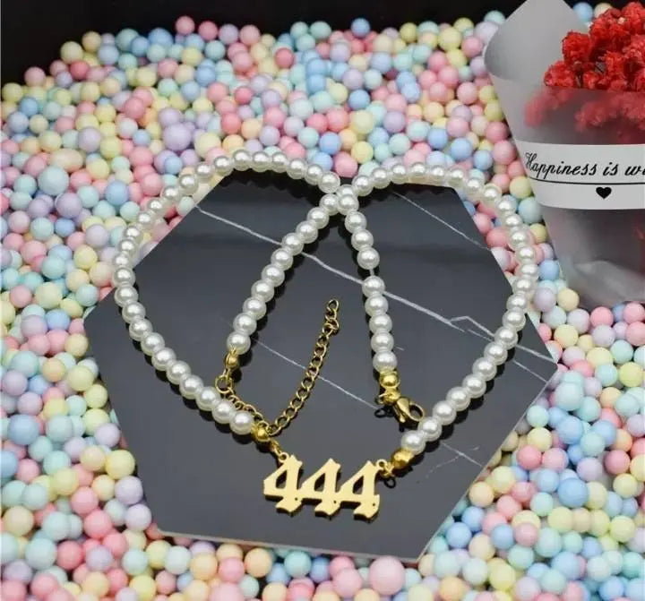 Pearl Angel Number Necklace 111 222 333 444 555 666 777 888 999 Necklace Silver Old English Gold Number Necklace Stainless Steel Numerology JettsJewelers