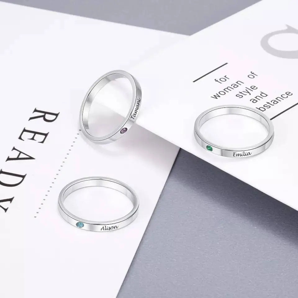 Personalized Custom Engraved Name Initial Rings with Simulated Birthstones Customized Best Friend Rings for Women Girls JettsJewelers