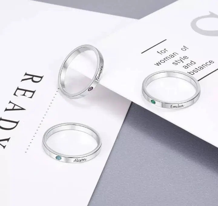 Personalized Custom Engraved Name Initial Rings with Simulated Birthstones Customized Best Friend Rings for Women Girls JettsJewelers