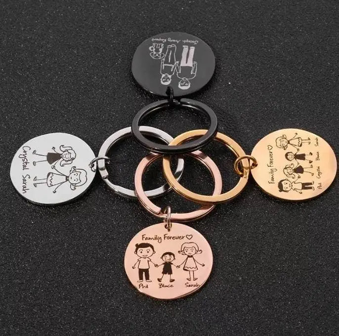 Personalized Family Keychain for Men Women with 1-4 Children Pets Charms, Name Stainless Steel for Family Special Day Gifts Engrave - JettsJewelers