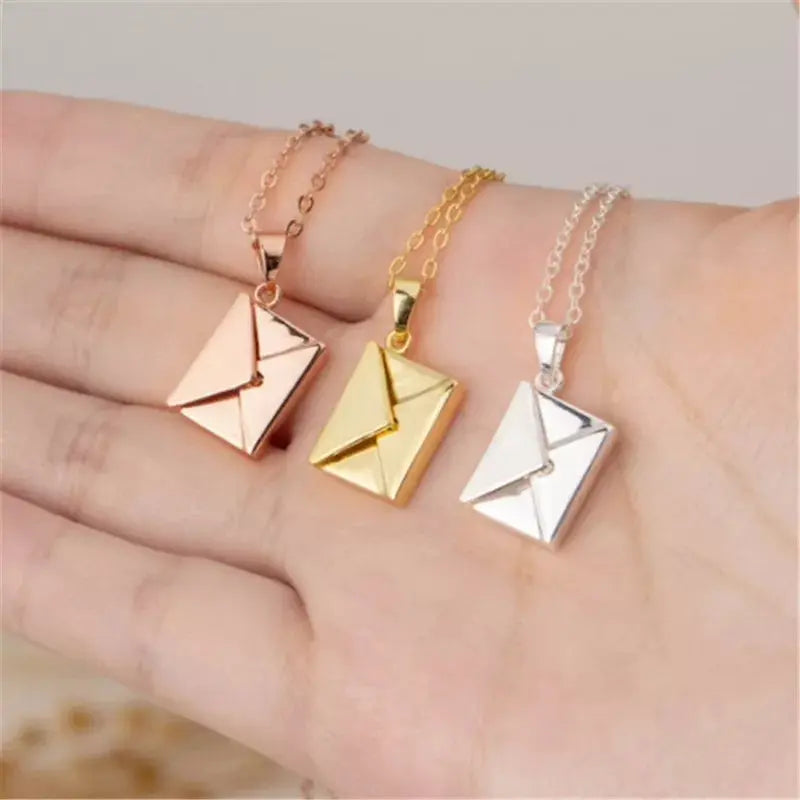Personalized Letter Envelope Locket Necklace for Women Engraving Secret Message Necklace with Name Inside Creative Seal Love Message Locket - JettsJewelers