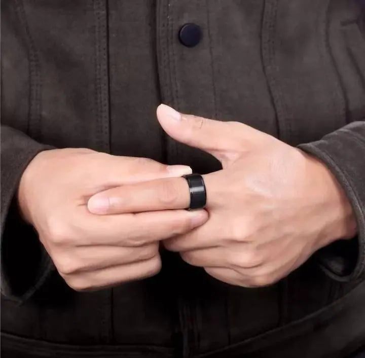 Personalized Men 8mm Black Silver Matte Brushed Stainless Steel Ring Stepped Beveled Edge Polished Laser Etched I Love You