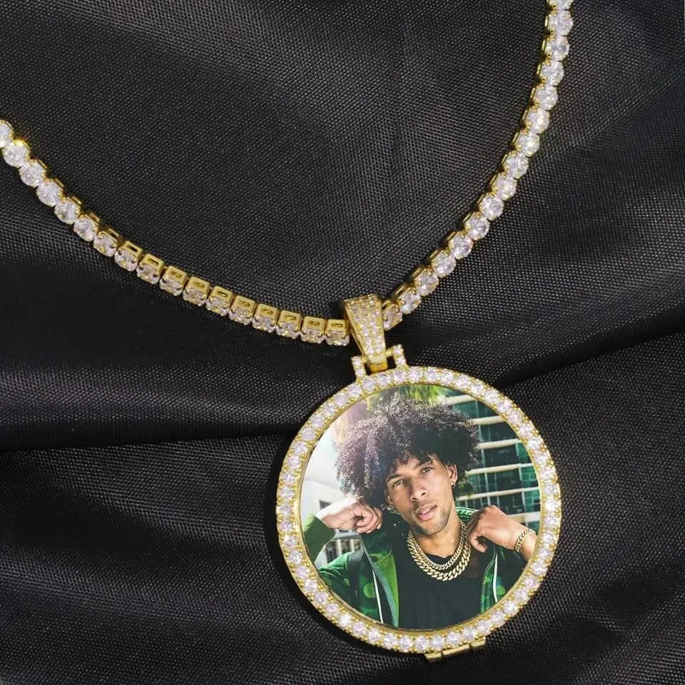 Picture Necklace Personalized for Men Women, 18K Gold/Platinum Plated AAA CZ Medallion Customized Photo Memory Pendant JettsJewelers
