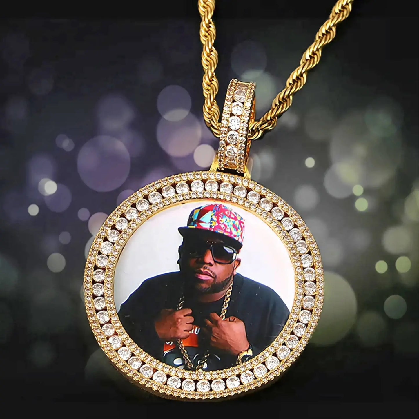 Picture Necklace with Engraving Personalized for Men Women, 18K Gold/Platinum Plated AAA CZ Medallion Customized Photo Memory Pendant JettsJewelers