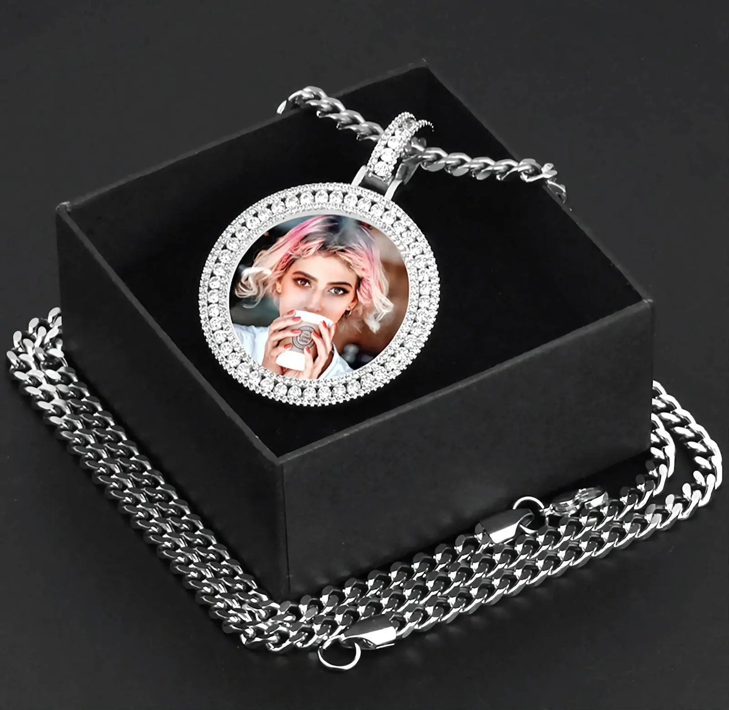 Picture Necklace with Engraving Personalized for Men Women, 18K Gold/Platinum Plated AAA CZ Medallion Customized Photo Memory Pendant JettsJewelers