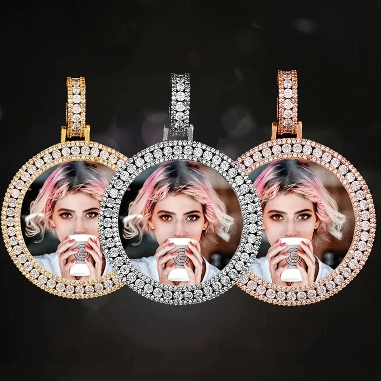 Picture Necklace with Engraving Personalized for Men Women, 18K Gold/Platinum Plated AAA CZ Medallion Customized Photo Memory Pendant JettsJewelers