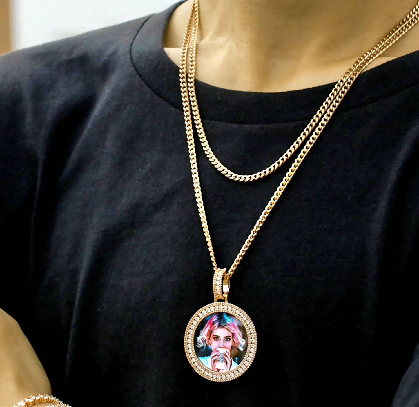 Picture Necklace with Engraving Personalized for Men Women, 18K Gold/Platinum Plated AAA CZ Medallion Customized Photo Memory Pendant JettsJewelers