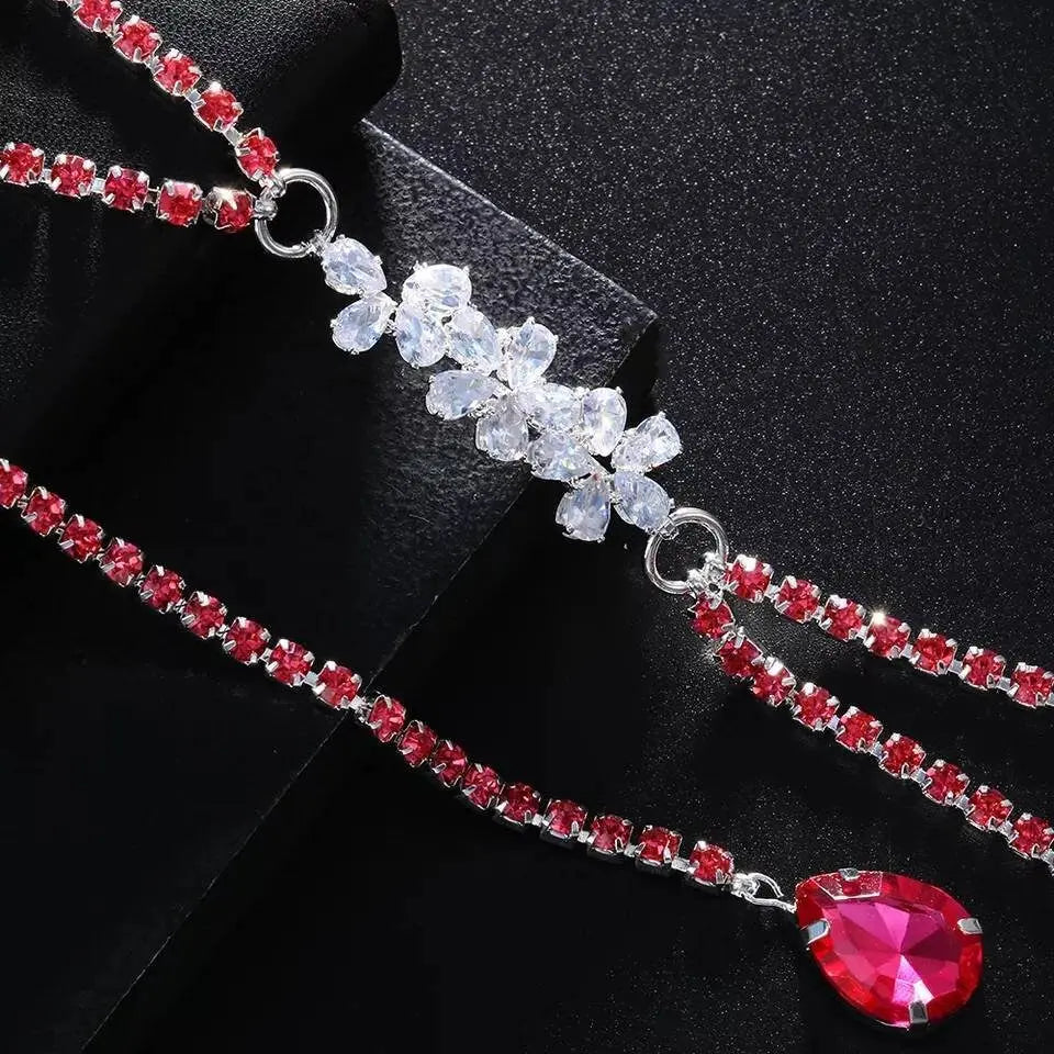 Pink Rhinestones Body Harness Chain for Women Bohemian Tassels Shoulder Chain Necklace Jewelry for Party Wedding Summer Beach JettsJewelers