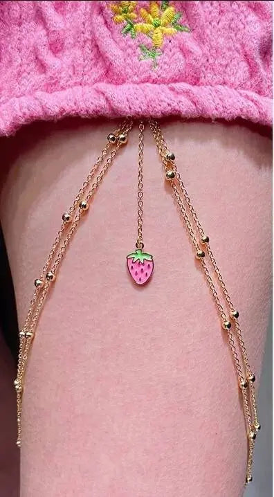 Pink Strawberry Pendant Chain Leg Chain Gold for Women Thigh Chain For Girls Gold Pendant Boho Body Chain for Beach Summer Holiday JettsJewelers