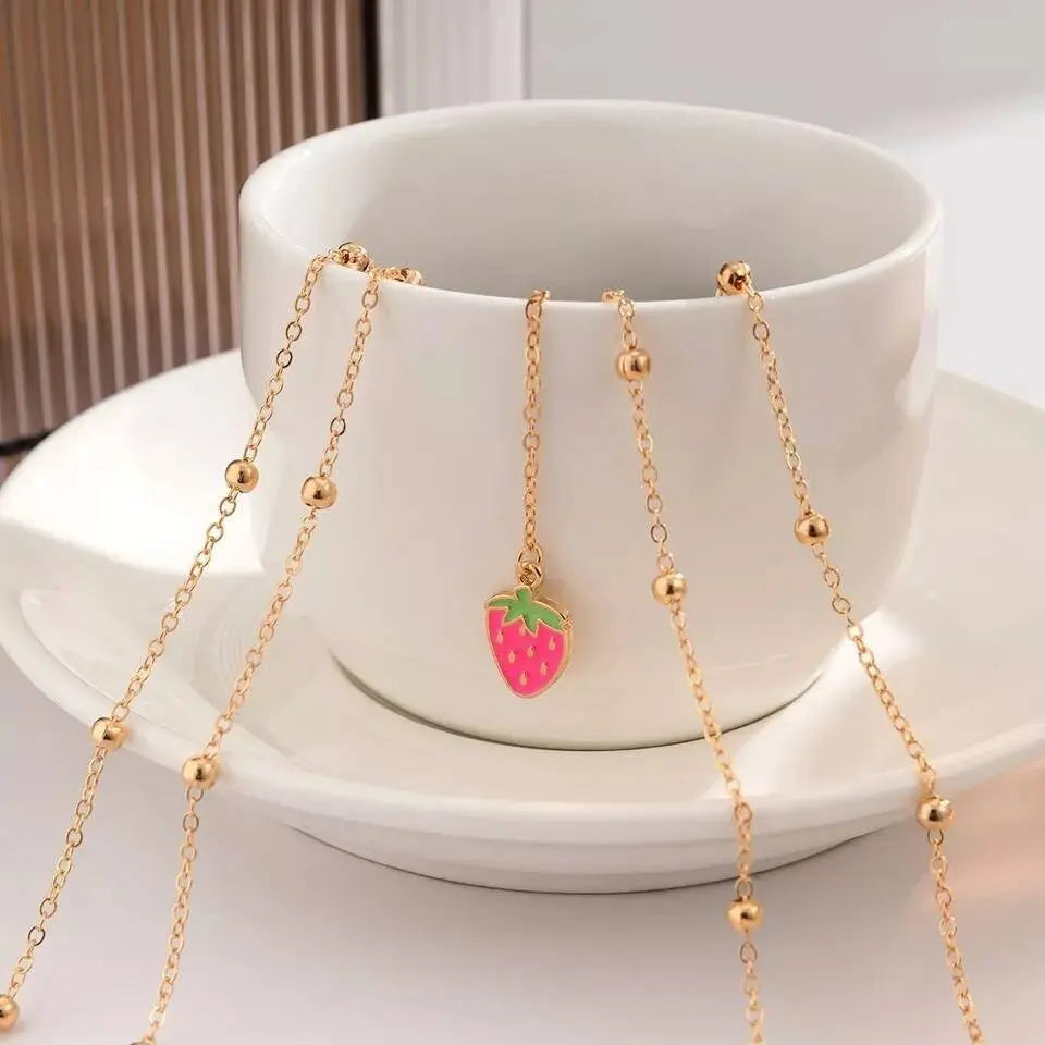 Pink Strawberry Pendant Chain Leg Chain Gold for Women Thigh Chain For Girls Gold Pendant Boho Body Chain for Beach Summer Holiday JettsJewelers