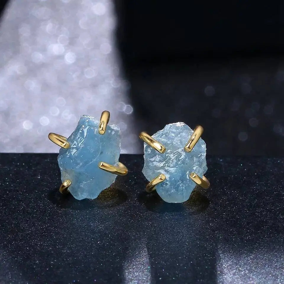 Raw Aquamarine Prong Stud Earrings- Genuine Aquamarine Gemstones- Women's Jewelry- March Birthstone Birthday Gift Idea-Graduation JettsJewelers