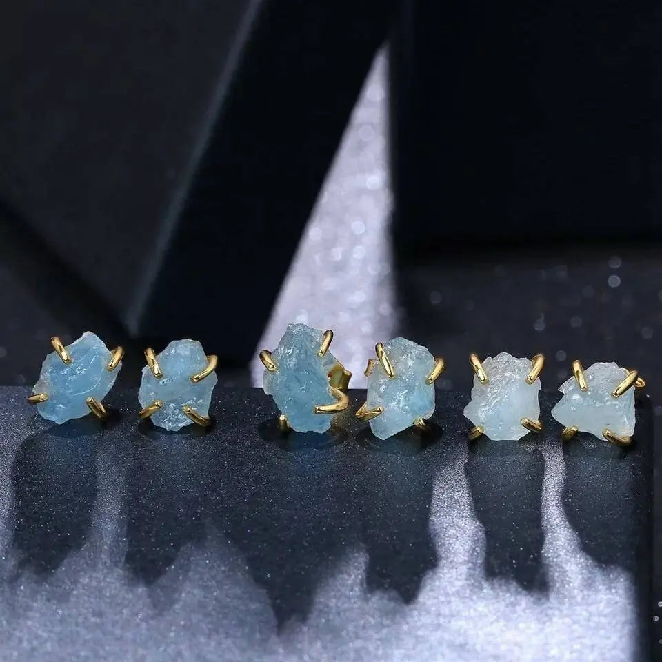 Raw Aquamarine Prong Stud Earrings- Genuine Aquamarine Gemstones- Women's Jewelry- March Birthstone Birthday Gift Idea-Graduation JettsJewelers