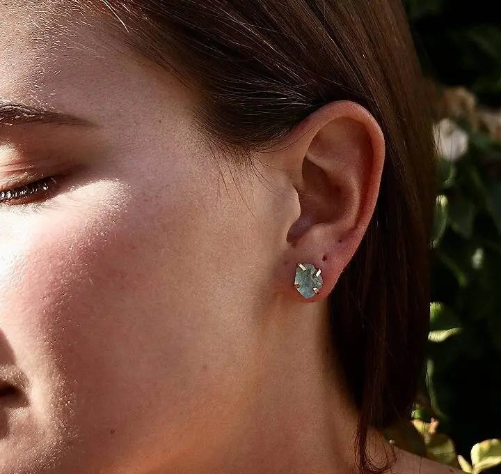 Raw Aquamarine Prong Stud Earrings- Genuine Aquamarine Gemstones- Women's Jewelry- March Birthstone Birthday Gift Idea-Graduation JettsJewelers