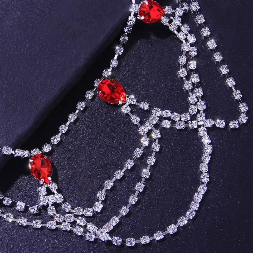 Red Rhinestone Thigh Chain Elastic Leg Chain Thigh Belt Crystal Silver Multi-layer Leg Chain Bracelet Leg Jewelry for Women Nightclub Gold - JettsJewelers