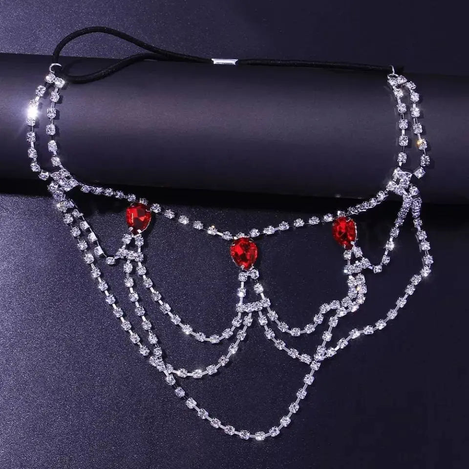 Red Rhinestone Thigh Chain Elastic Leg Chain Thigh Belt Crystal Silver Multi-layer Leg Chain Bracelet Leg Jewelry for Women Nightclub Gold - JettsJewelers
