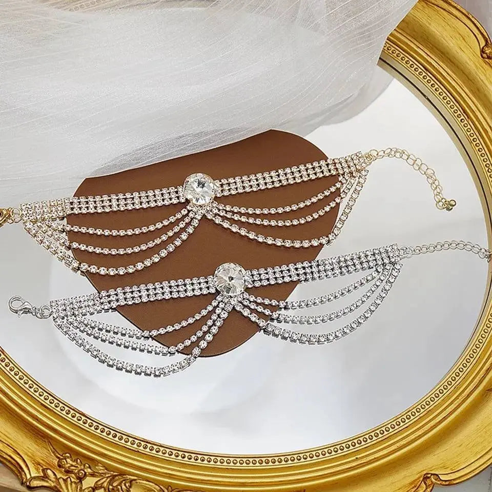 Rhinestone Anklet Bracelets for Women Girls, Crystal Tennis Anklet Bracelet Multi-layered Ankle Foot Jewelry Hip Hop Party Gifts JettsJewelers