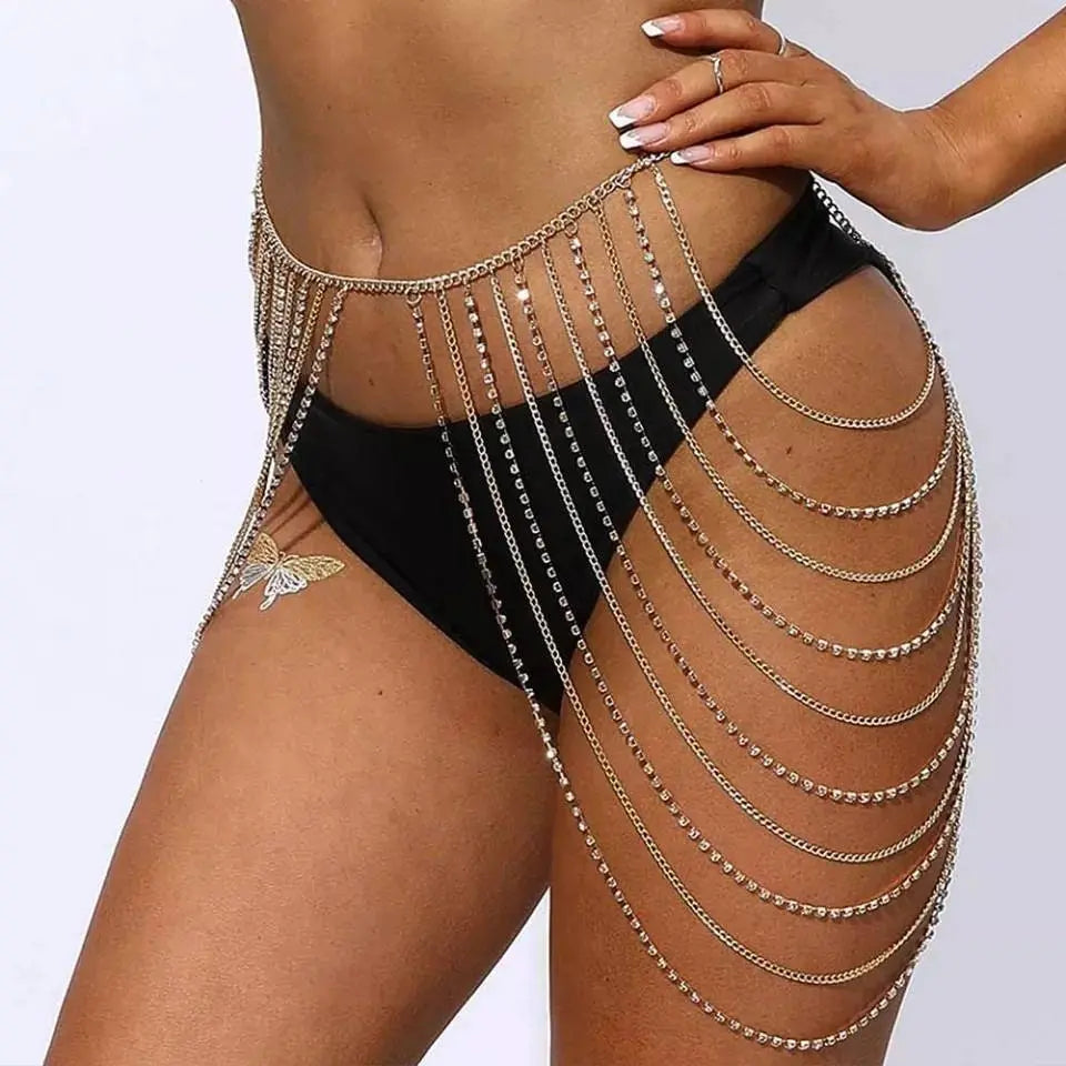 Rhinestone Body Chains Layered Crystal Waist Chain Beach Bikini Fashion Body Jewelry Accessories for Women and Girls - JettsJewelers