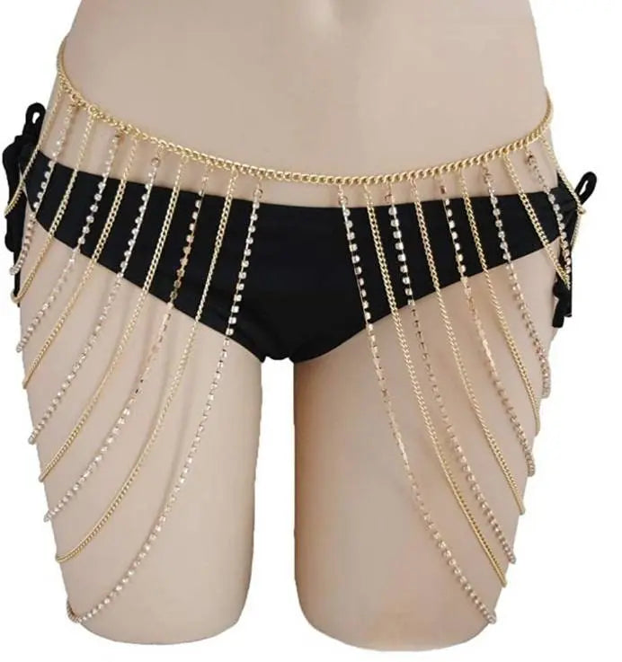 Rhinestone Body Chains Layered Crystal Waist Chain Beach Bikini Fashion Body Jewelry Accessories for Women and Girls - JettsJewelers