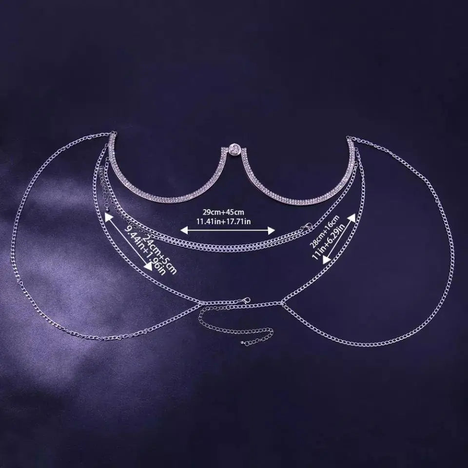 Rhinestone Bra Body Chain Sexy Bikini Silver Beauty Coin Crystal Chest Bracket Bras Chain Nightclub and Partying Body Jewelry for Women