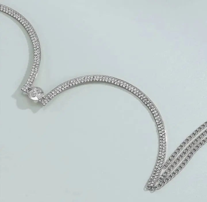 Rhinestone Bra Body Chain Sexy Bikini Silver Beauty Coin Crystal Chest Bracket Bras Chain Nightclub and Partying Body Jewelry for Women