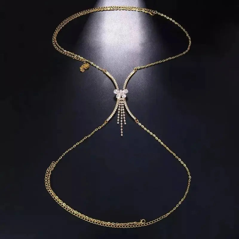 Rhinestone Bra Body Chain Sexy Bikini Silver Gold Beauty Butterfly Chest Bracket Bras Chain Nightclub and Partying Body Jewelry for Women JettsJewelers