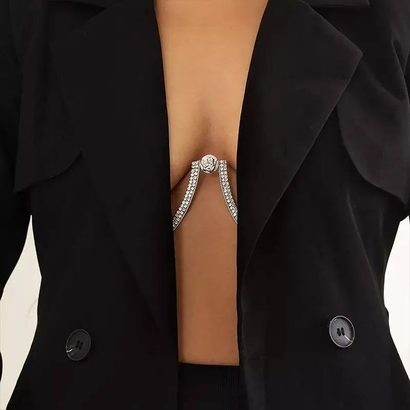 Rhinestone Bra Body Chain Sexy Bikini Silver Gold Beauty Coin Chest Half Bracket Bras Chain Nightclub and Partying Body Jewelry for Women JettsJewelers