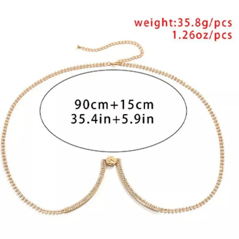 Rhinestone Bra Body Chain Sexy Bikini Silver Gold Beauty Coin Chest Half Bracket Bras Chain Nightclub and Partying Body Jewelry for Women JettsJewelers