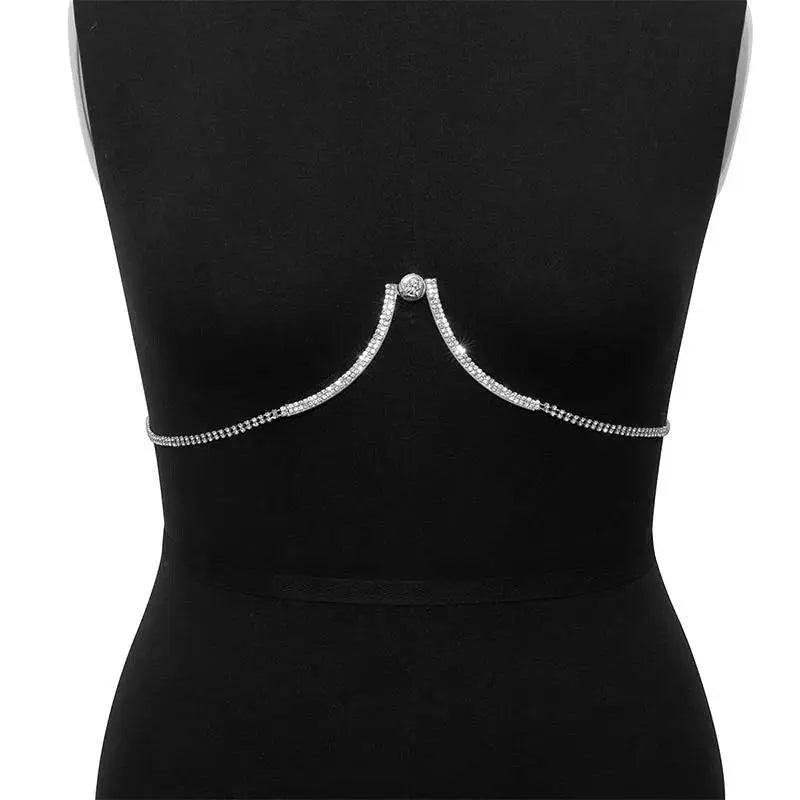 Rhinestone Bra Body Chain Sexy Bikini Silver Gold Beauty Coin Chest Half Bracket Bras Chain Nightclub and Partying Body Jewelry for Women JettsJewelers