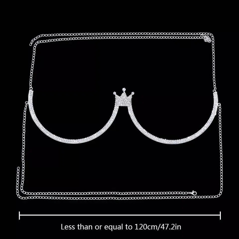 Rhinestone Bra Body Chain Sexy Bikini Silver Gold Beauty Crown Chest Bracket Bras Chain Nightclub and Partying Body Jewelry for Women JettsJewelers