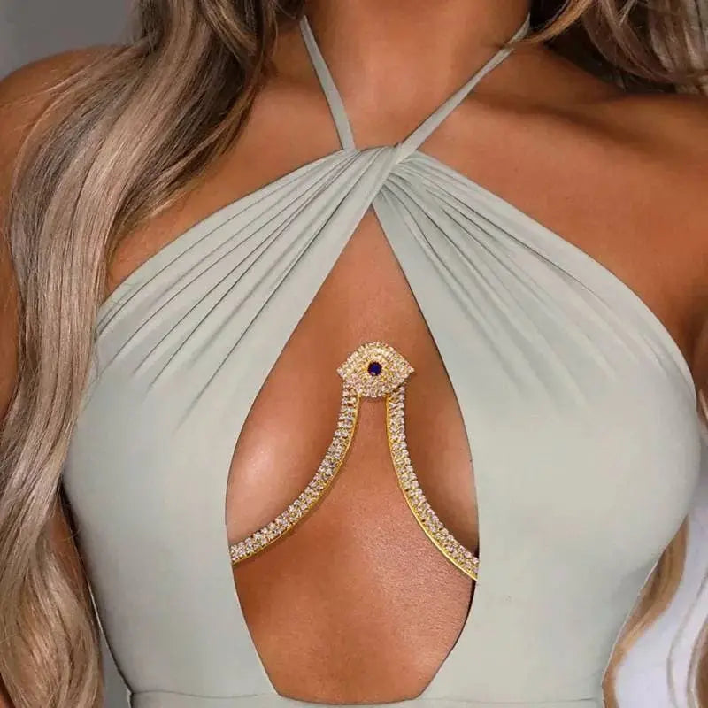 Rhinestone Bra Body Chain Sexy Bikini Silver Gold Beauty Evil Eye Chest Bracket Bras Chain Nightclub and Partying Body Jewelry for Women JettsJewelers