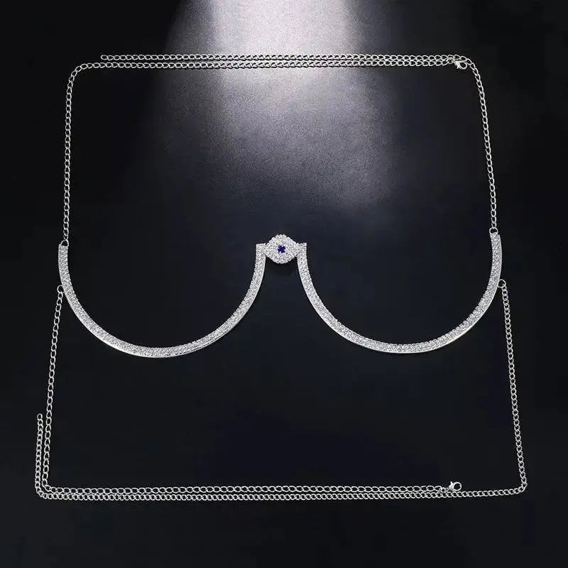 Rhinestone Bra Body Chain Sexy Bikini Silver Gold Beauty Evil Eye Chest Bracket Bras Chain Nightclub and Partying Body Jewelry for Women JettsJewelers