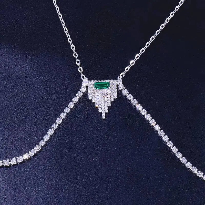 Rhinestone Bra Body Chain Sexy Bikini Silver Gold Beauty Green Tassel Chest Bracket Bras Chain and Partying Body Jewelry for Women JettsJewelers