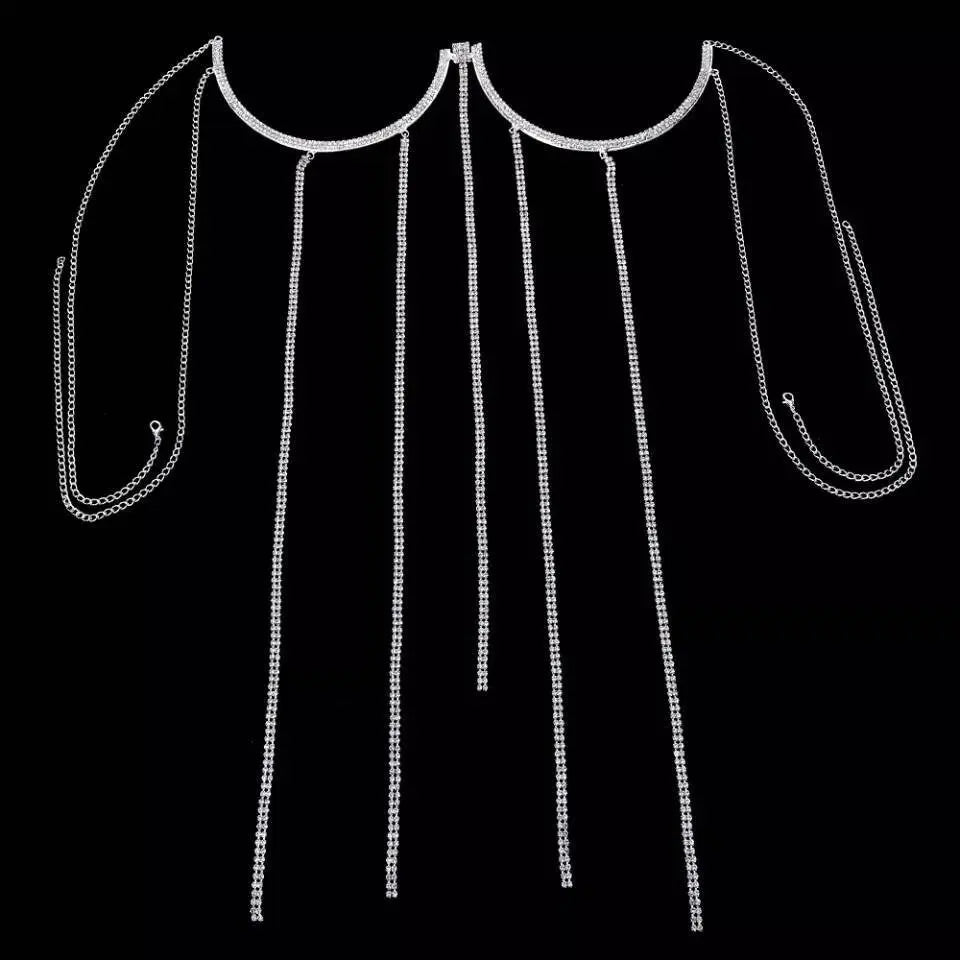 Rhinestone Bra Body Tassel Chain Sexy Bikini Silver Gold Beauty Chest Bracket Bras Chain Nightclub and Partying Body Jewelry for Women JettsJewelers