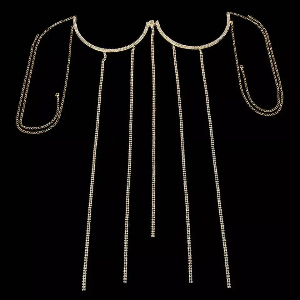 Rhinestone Bra Body Tassel Chain Sexy Bikini Silver Gold Beauty Chest Bracket Bras Chain Nightclub and Partying Body Jewelry for Women JettsJewelers