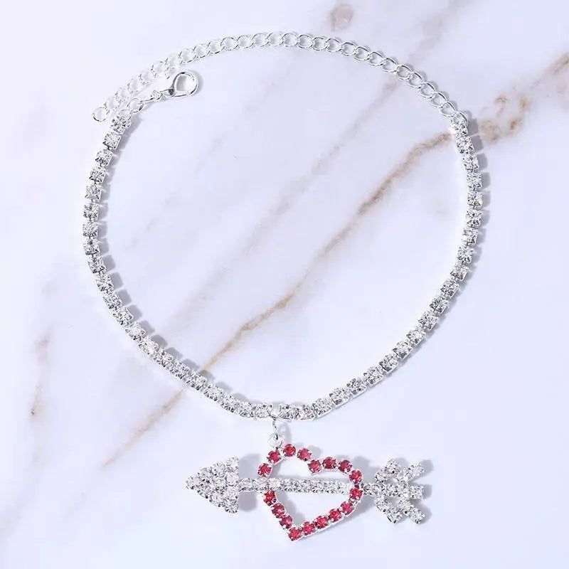 Rhinestone Cupid Arrow Anklet Foot Jewelry for Women Beach Barefoot Chain Bracelet On the Leg Accessories Gift JettsJewelers