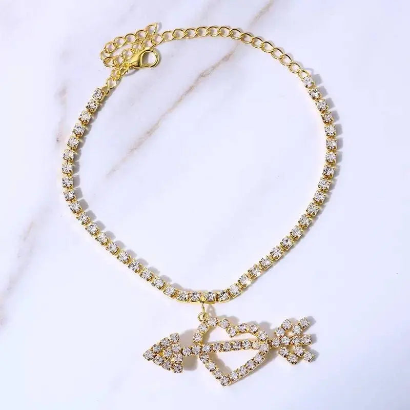 Rhinestone Cupid Arrow Anklet Foot Jewelry for Women Beach Barefoot Chain Bracelet On the Leg Accessories Gift JettsJewelers