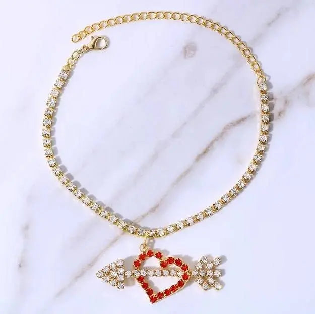 Rhinestone Cupid Arrow Anklet Foot Jewelry for Women Beach Barefoot Chain Bracelet On the Leg Accessories Gift JettsJewelers