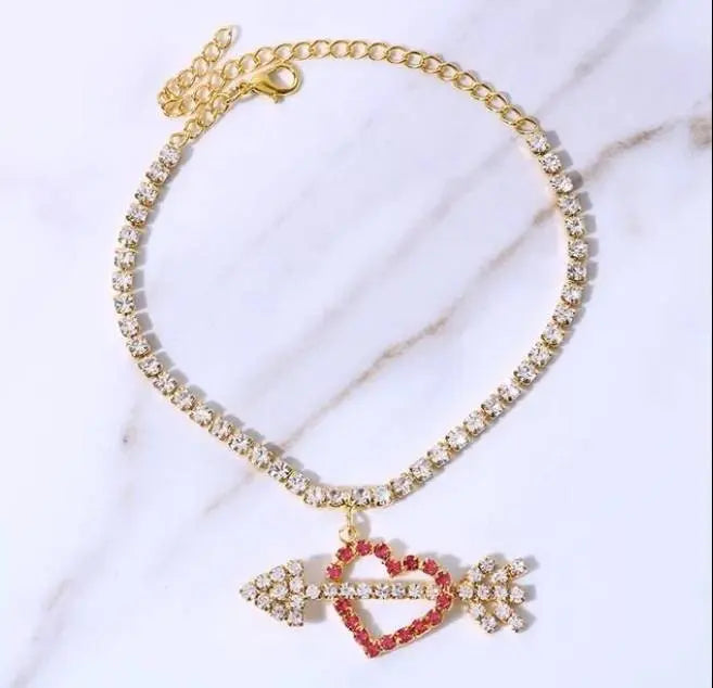 Rhinestone Cupid Arrow Anklet Foot Jewelry for Women Beach Barefoot Chain Bracelet On the Leg Accessories Gift JettsJewelers