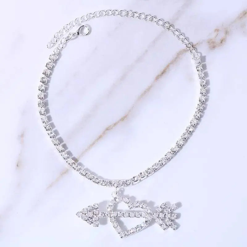Rhinestone Cupid Arrow Anklet Foot Jewelry for Women Beach Barefoot Chain Bracelet On the Leg Accessories Gift JettsJewelers