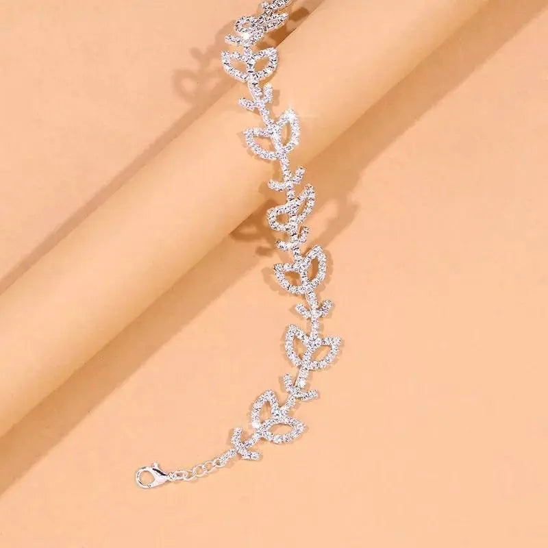 Rhinestone Flower Leaf Anklet Foot Jewelry for Women Beach Barefoot Chain Bracelet On the Leg Accessories Gift JettsJewelers