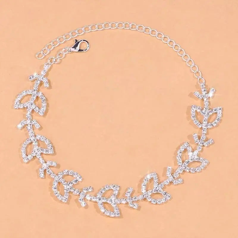 Rhinestone Flower Leaf Anklet Foot Jewelry for Women Beach Barefoot Chain Bracelet On the Leg Accessories Gift JettsJewelers