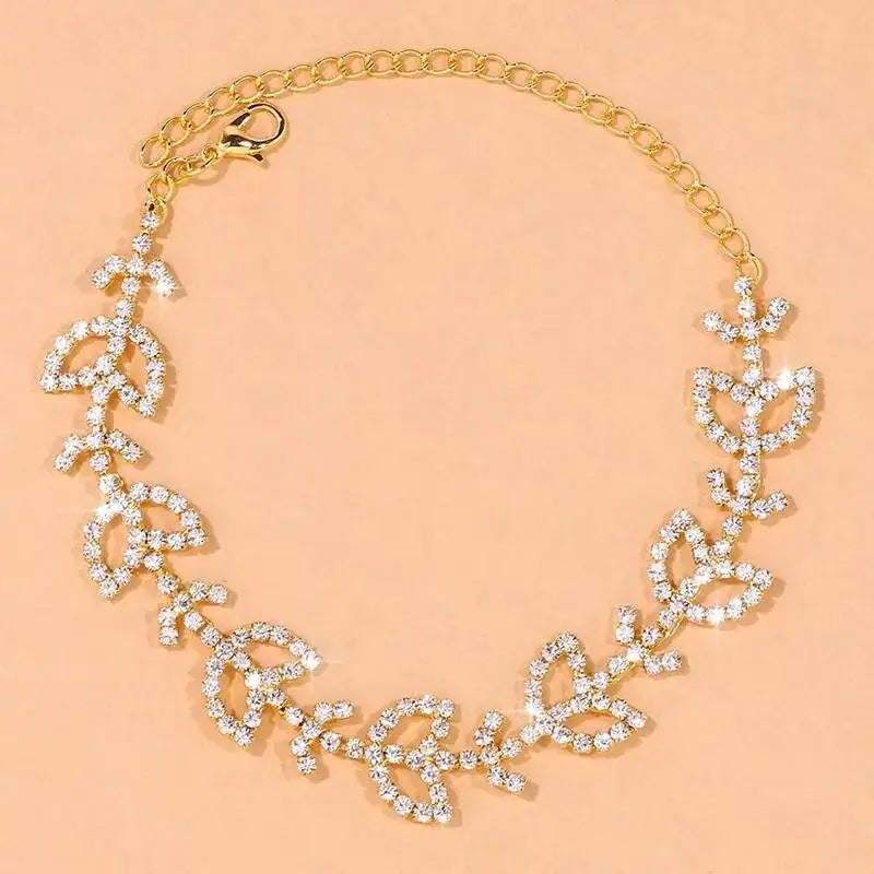 Rhinestone Flower Leaf Anklet Foot Jewelry for Women Beach Barefoot Chain Bracelet On the Leg Accessories Gift JettsJewelers
