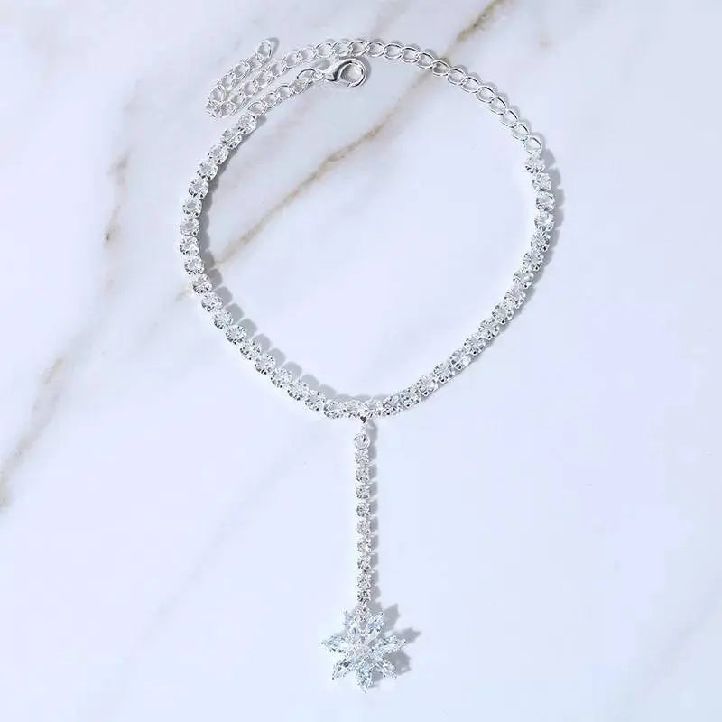 Rhinestone Flower Tail Anklet Foot Jewelry for Women Beach Barefoot Chain Bracelet On the Leg Accessories Gift JettsJewelers
