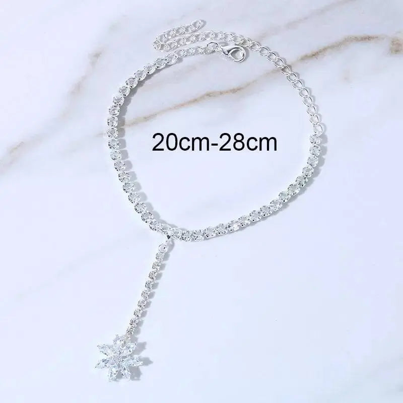Rhinestone Flower Tail Anklet Foot Jewelry for Women Beach Barefoot Chain Bracelet On the Leg Accessories Gift JettsJewelers