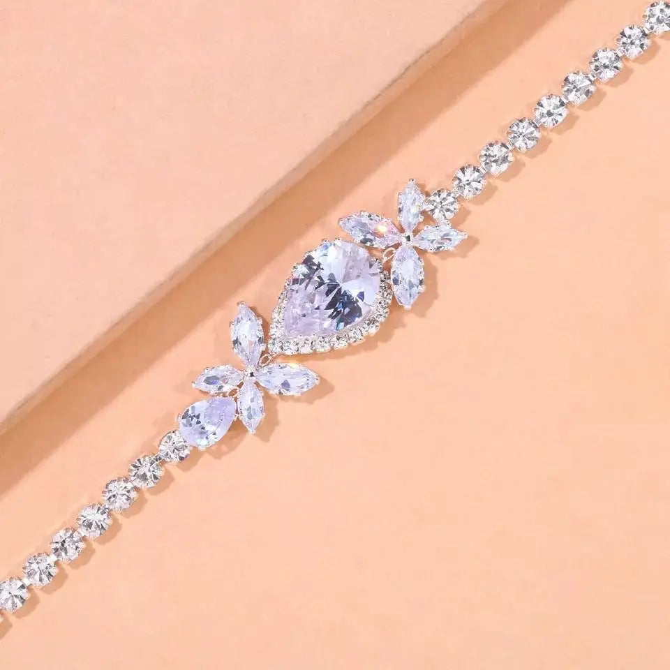 Rhinestone Flower Water Drop Anklet Foot Jewelry for Women Beach Barefoot Chain Bracelet On the Leg Accessories Gift JettsJewelers